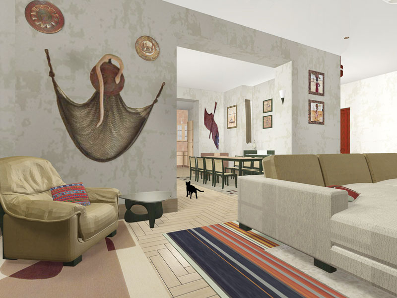 Вид из гостиной в столовую