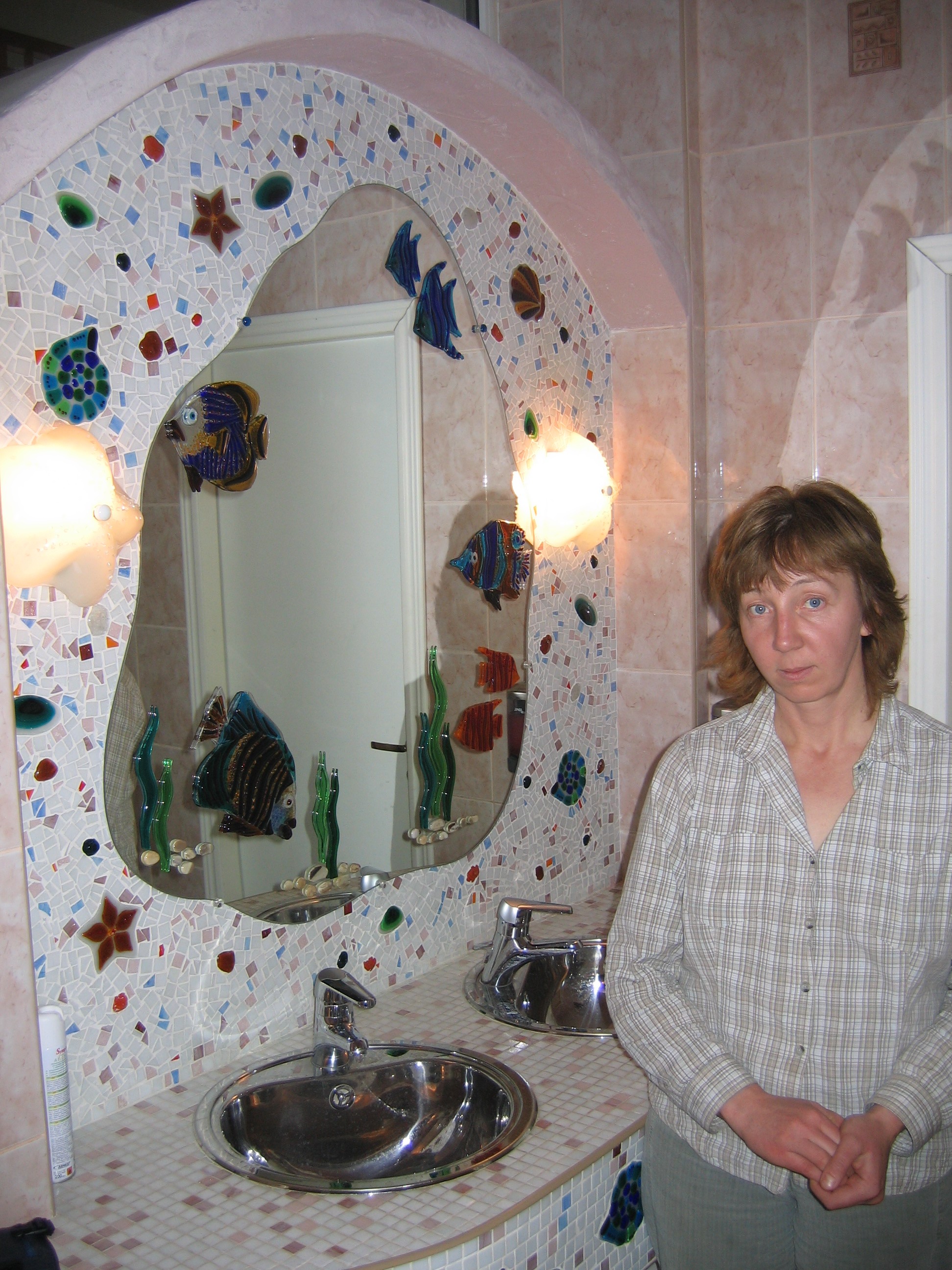 зеркало ,светильники,мозаика-морская тематика "фьюзинг"