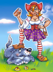 Открытка на 1 апреля " Красная шапочка и серый волк"