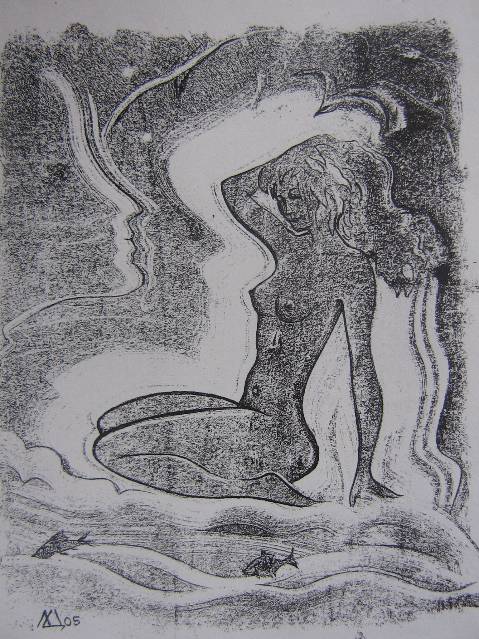 Южный ветер. монотипия