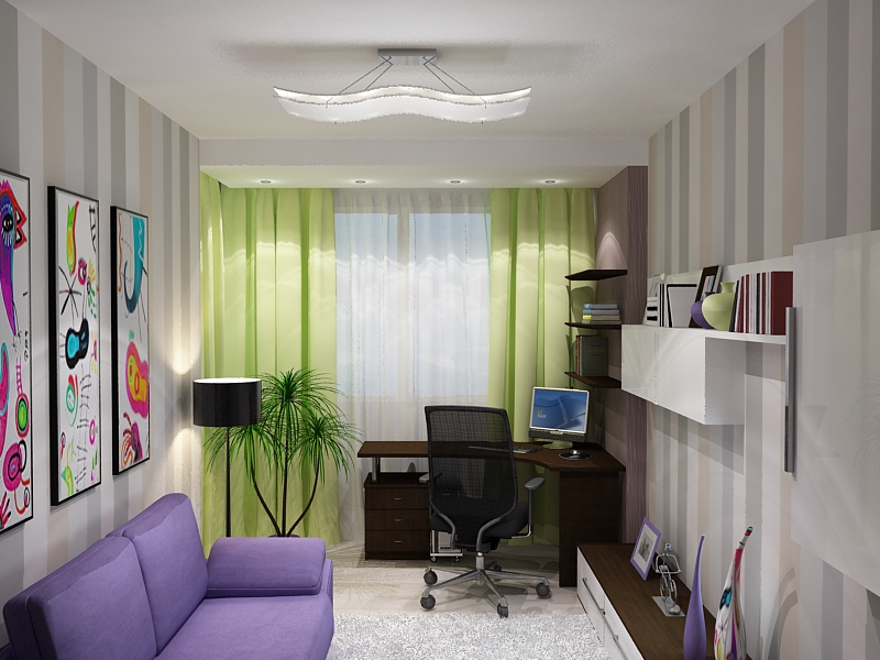 Яркий дизайн 4-х комнатной квартиры(кабинет-в будущем детская сына)