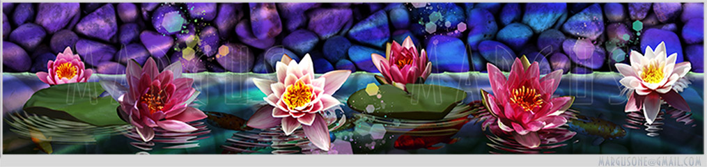 Кухонный фартук "Лотосы", печать на стекле